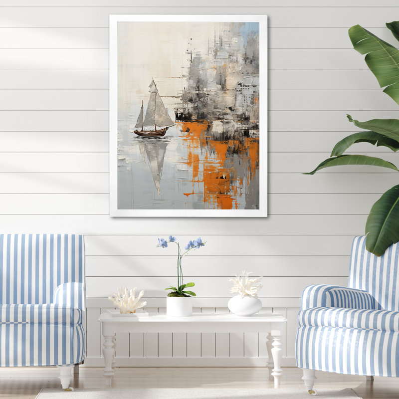 Minimalisme bord de mer Perception II - décoration murale bateau, Cadre simple blanc, H 20 po x l 12 po x P 1 po