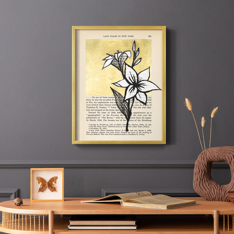 Floral Diary I, reproduction encadrée - bois massif, Or, H 20 po x l 16 po