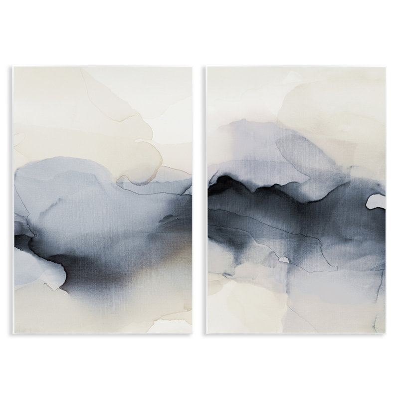 «Mysterious Abstract Obscure Watercolor», ensemble de 2 plaques murales par Kippi Leonard, H 19 po x l 39 po x P 0,5 po