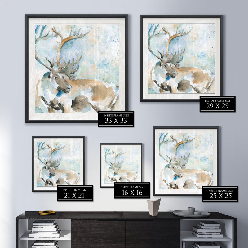 Caribou sur fond bleu - reproduction de cadre photo, H 30,5 po x l 30,5 po x P 1,5 po