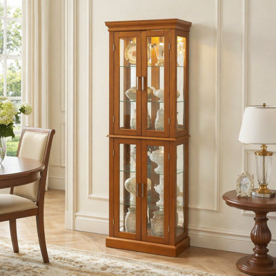 Vitrine lumineuse avec tablettes réglables et dossier en miroir, idéale pour mettre en valeur des objets de collection et embellir les intérieurs