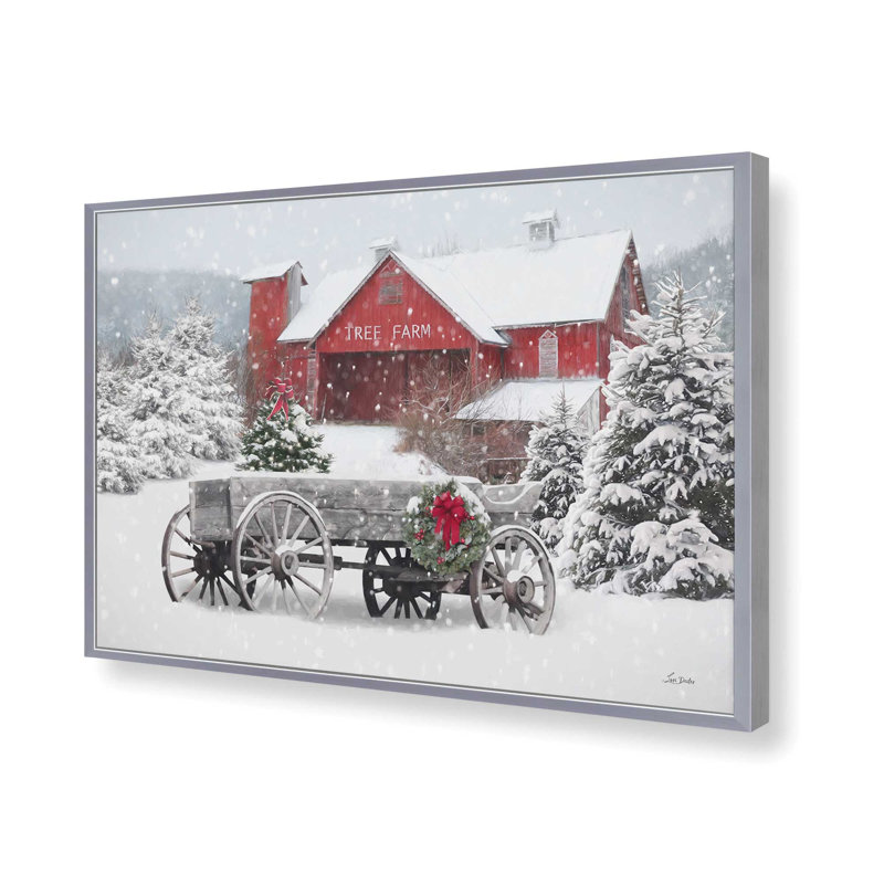«Tree Farm Wagon» par Lori Deiter, reproduction d'art, L 18 po x H 12 po, Argent, Impression encadrée