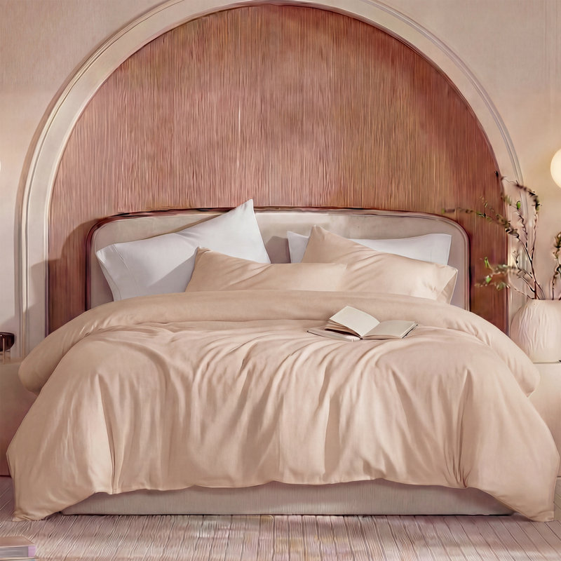 100% Washed Cotton Comforter Set Twin Size – Sandy Beige, Linen-Like Texture, Soft & Breathable Bedding Set, 3-Piece Durable Percale Comforter