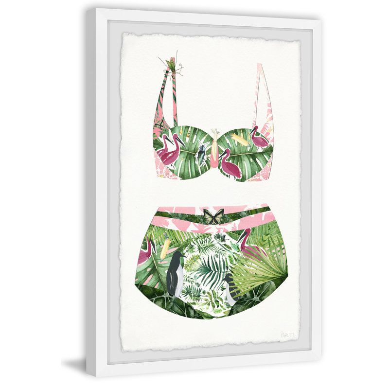 Flamingos And Palms Swimsuit by Parvez Taj - Single Picture Frame Painting, 91cm H x 61cm W