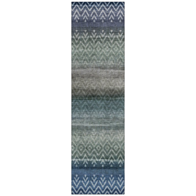 Machine Washable Indoor/Outdoor Xhevrie Blue Rug