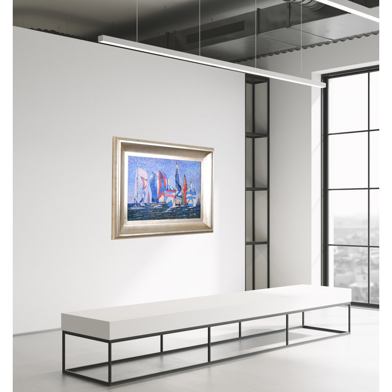 Le Beau Giclee by AFD Home 11162806 Pointelistic Regata in a Sterling Frame, 24-Inch by 36-Inch Canvas, 36-Inch by 48-Inch Frame