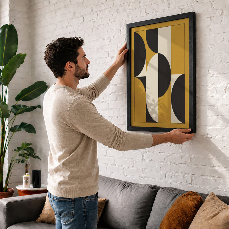 Circles and Stripes Geometric - Framed Print, Unframed, A2 - 59.4 x 42.0 cm