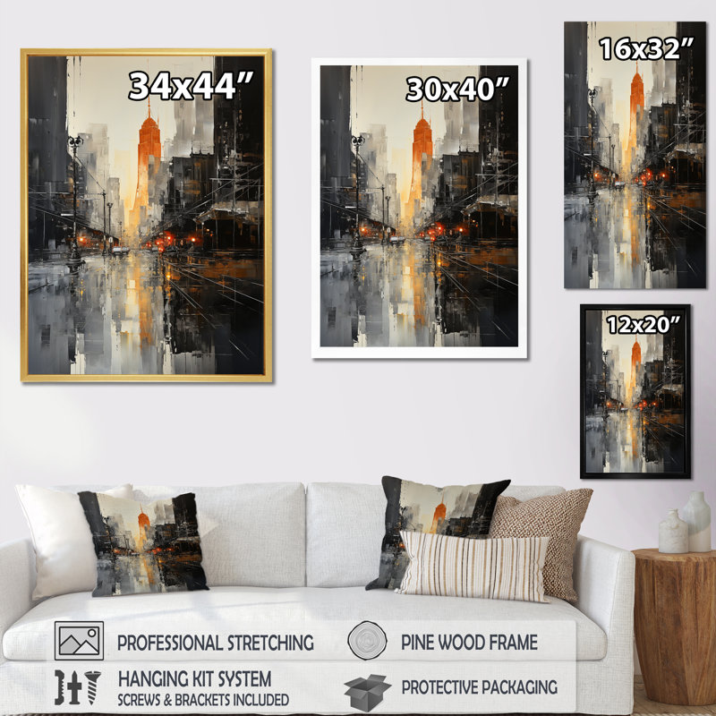 «Silver Skyline Skycraper Buildings» sur impression sur toile, Cadre flottant doré, H 40 po x l 30 po x P 1,5 po