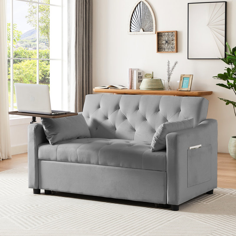 Lit convertible en velours gris, table d'appoint rotative, style moderne, se transforme rapidement en lit, multiples réglages, matériaux, assemblage facile requis avec dossier et siège rotatifs à 360 °,