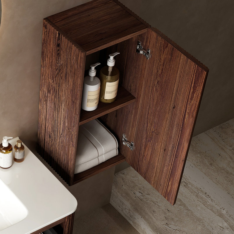 Armoire de meuble-lavabo latéral 14 po, noyer rétro, avec porte et tablette, armoire moderne, et