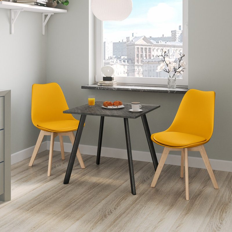 2 - Person Dining Set, White Marble / Black