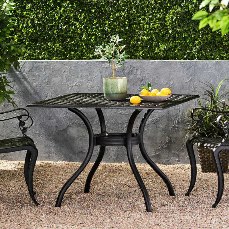 Table de patio carrée 39,28 po, aluminium, couleur sable noir Enchantment aluminium, pour les repas en plein air