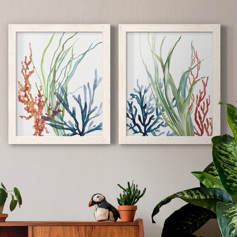Océan jardin I - ensemble de 2 reproductions d'art, Toile encadrée, H 24 po x l 18 po, Blanc