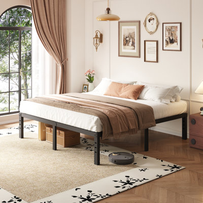18" High Metal Platform Bed Frame, Heavy Duty Steel Slat Support, No Box Spring Needed, Noise-Free, Easy Assembly, Under Bed Storage