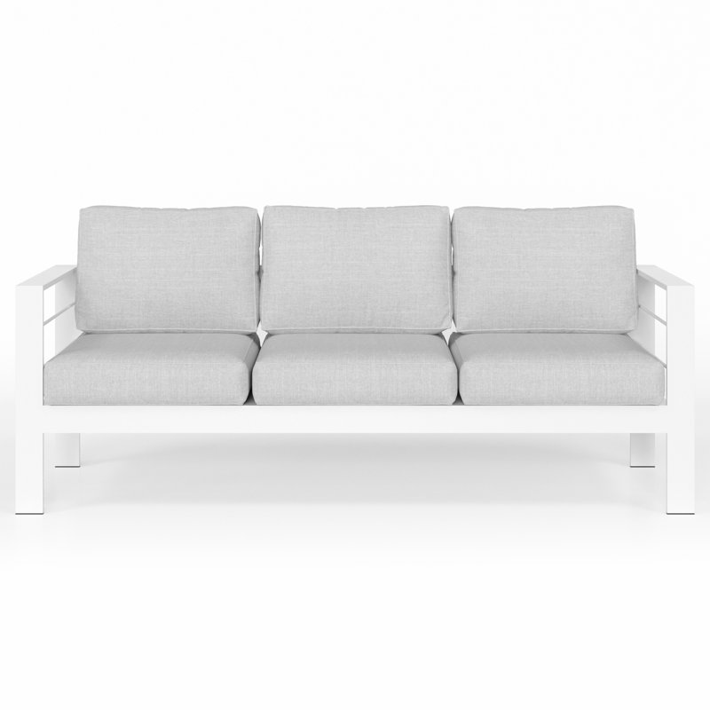 Brandtley Aluminum Patio Sofa, White Performance Basketweave