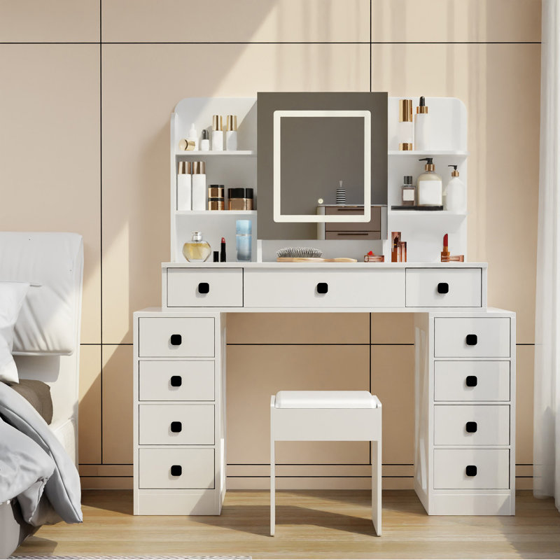 Bureau de coiffeuse avec miroir coulissant Farmhouse