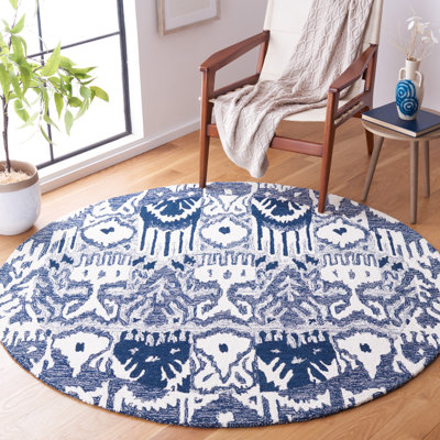 Ikat Hand Tufted Wool/Cotton Ikat Rug in Ivory/Blue