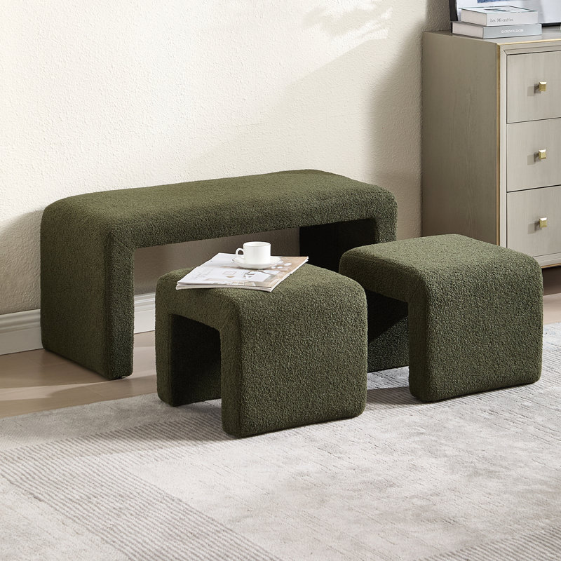Faux Fur Upholstered Bench, Green