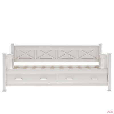Lit de jour simple avec 2 grands tiroirs, structure en X, lit de jour moderne et rustique