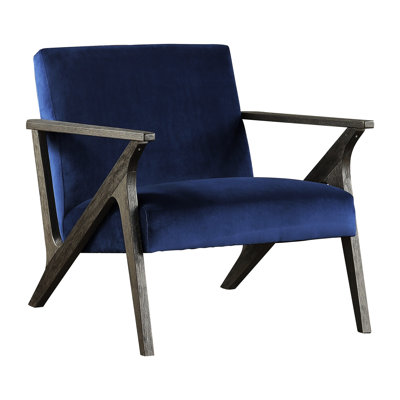 Antique Gray Finished Accent Chair, Navy Velvet Upholstery, Solid Wood, Modern Retro Home Furniture Navy, 36.5 In. Package Depth, Finish, 22" Arm Height, 30" Height