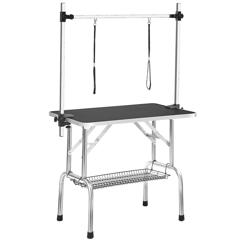 68'' H x 46'' W x 24'' D Aluminum Adjustable and Foldable Folding Grooming Table, Black, 64" H x 36" W x 24" D