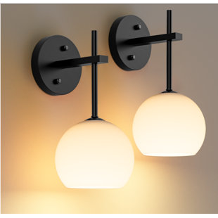 Battery Rechargeable Wall Lights Set Of 2, Sconces Wall Lamps With Frosted Glass