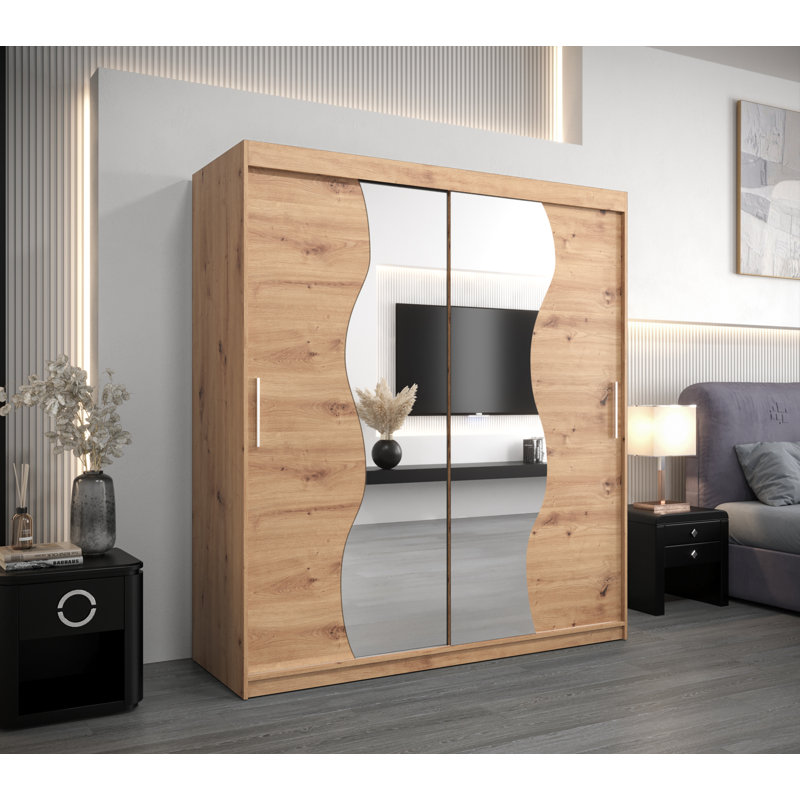 Brieah Manufactured Wood Wardrobe, 200Cm H x 180Cm W x 62Cm D, Oak Artisan