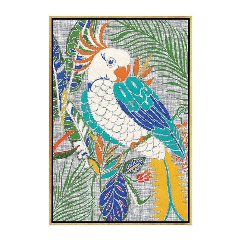 «Tropical Cockatoo» par Chariklia Zarris - impression d'art graphique, H 60 po x l 40po x P 1,5 po, Toile encadrée d'or