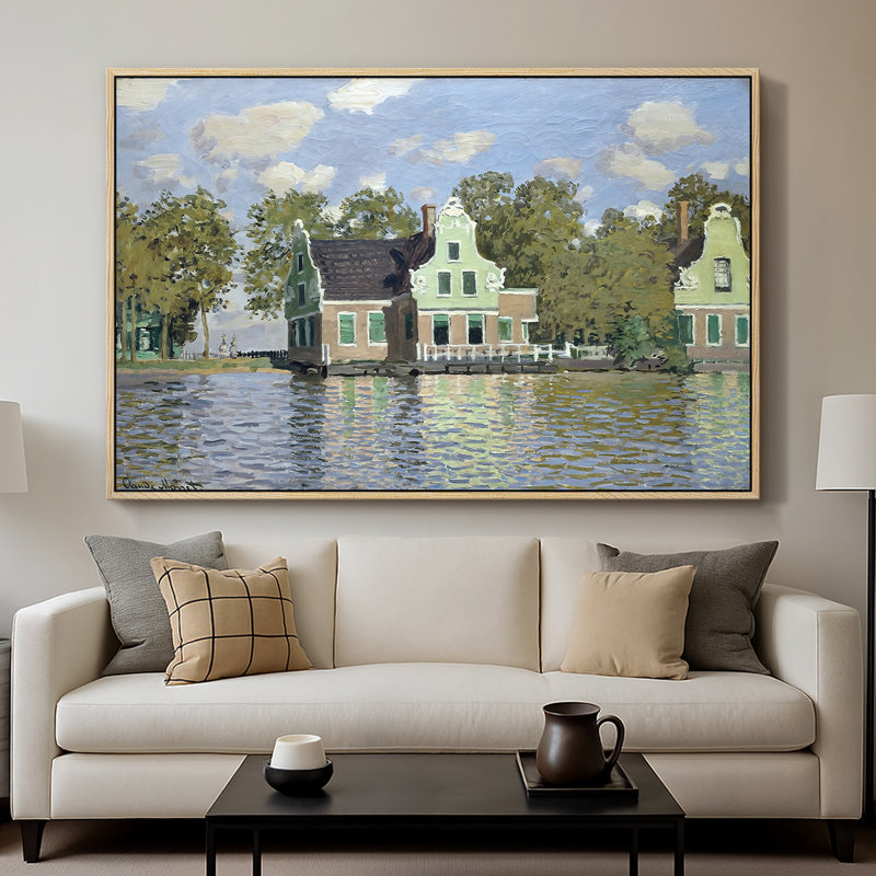 Maisons sur la rivière Zaan à Zaandam, 1871 - Claude Monet, toile tendue avec châssis, 26 x 40, Naturel