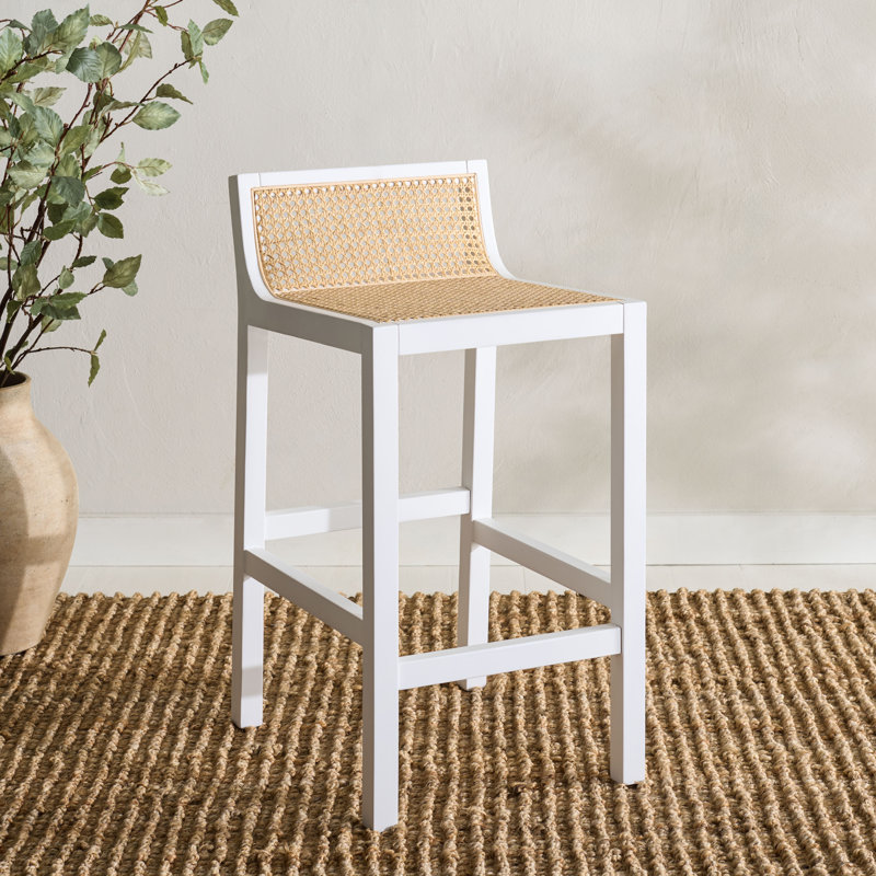 Tabouret de bar et de comptoir McCarthy Cane, Blanc / Naturel, Tabouret de comptoir (siège d'une hauteur de 25,5