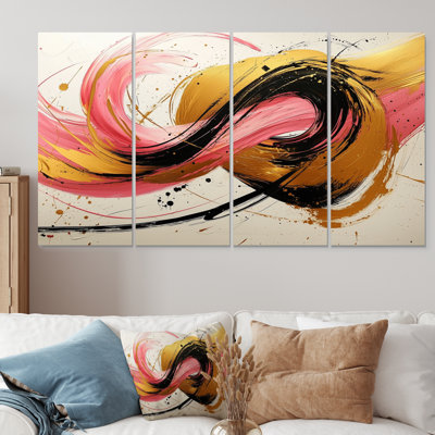 Cercles abstraits dans des tons roses et dorés - ensemble d'art mural formes abstraites