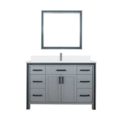 Dark Grey Bath Vanity 48 In. W X 22 In. D, Cultured Marble Top, Faucet Set And 34 In. Mirror