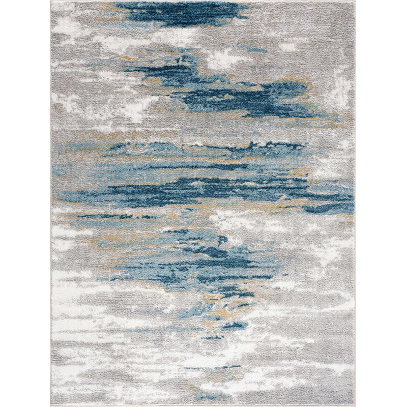 Danishyar Abstract Design Modern Blue/Beige Area Rug, Rectangle 2' x 3'