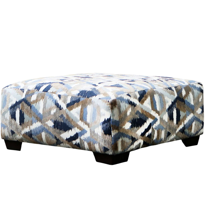 Carré de style contemporain avec sièges à ressorts ensachés, pieds fuselés en plastique, motif dynamique multicolore sur la base, l 38 po de profondeur, 17 po de hauteur, 1 pièce seulement bleu et brun L 38 po x l 38 po H 17 po, simple