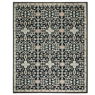 12'1''x14'10'' Hand Knotted Wool Black Oushak Transitional Rug