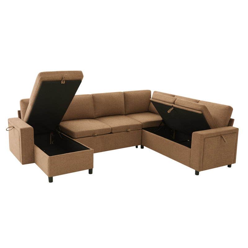Canapé-lit modulaire convertible en U avec rangement Haven, chargeur USB Haven, Brown