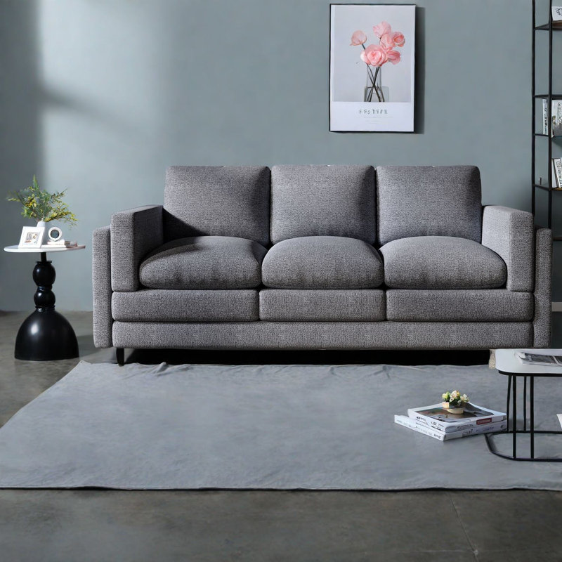 Canapé 3 places moderne en chenille gris avec coussins double couche pour la maison