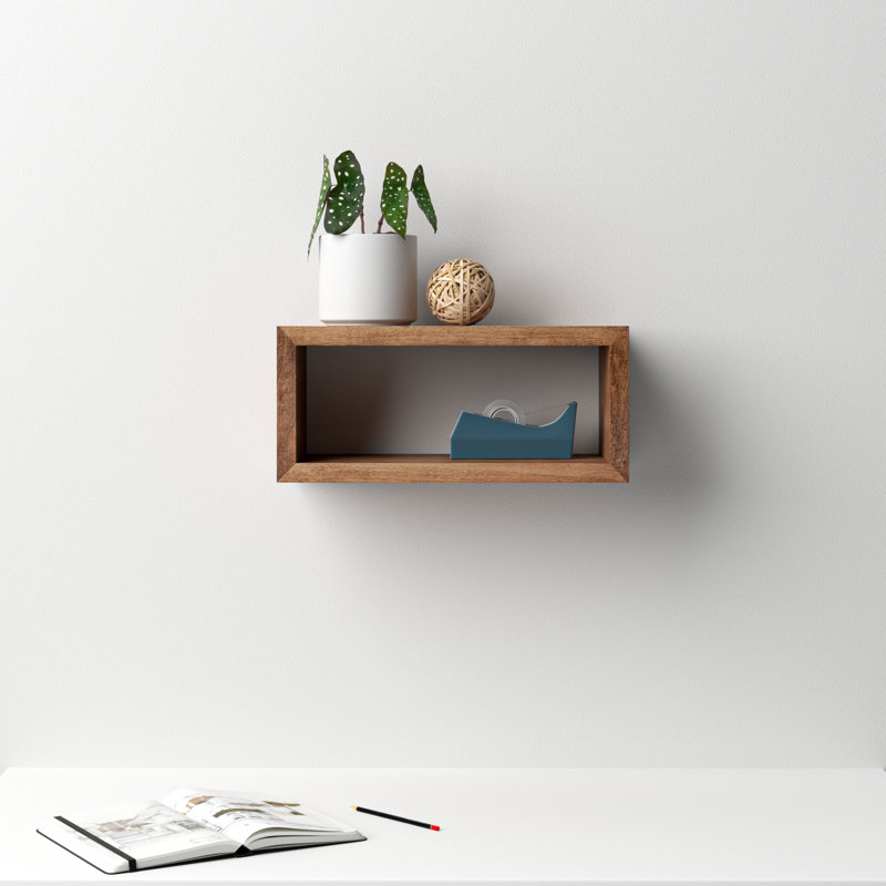 Robin Rectangle Solid Wood Floating Shelf, Rustic Brown, 8" H x 18" W x 8" D