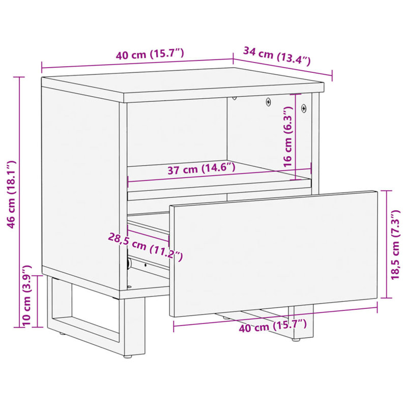 40cm W Steel Bedside Table, Dark Brown