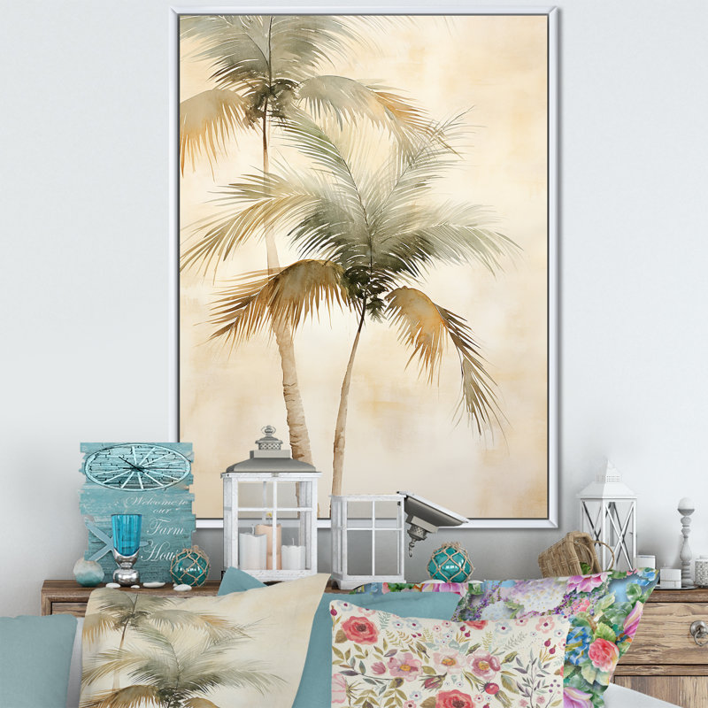 Rétro palmiers tropicaux rétro sur toile, Cadre flottant blanc, H 20 po x l 12 po x P 1 po