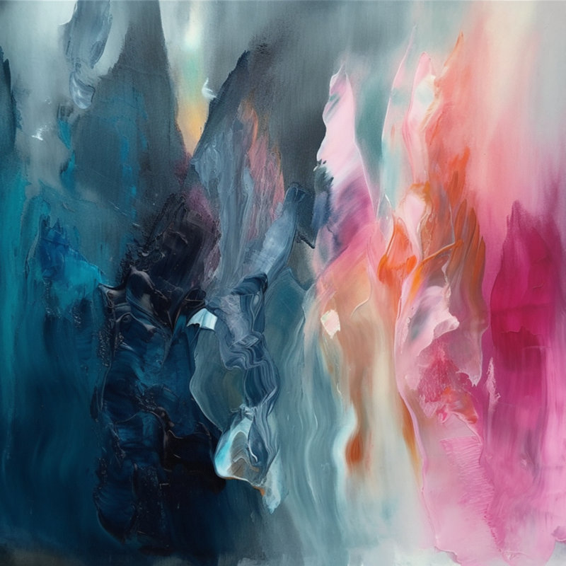 «Desyree Blue and Pink Spatula Abstract», art mural abstrait, L 36 po x H 36 po, Toile tendue