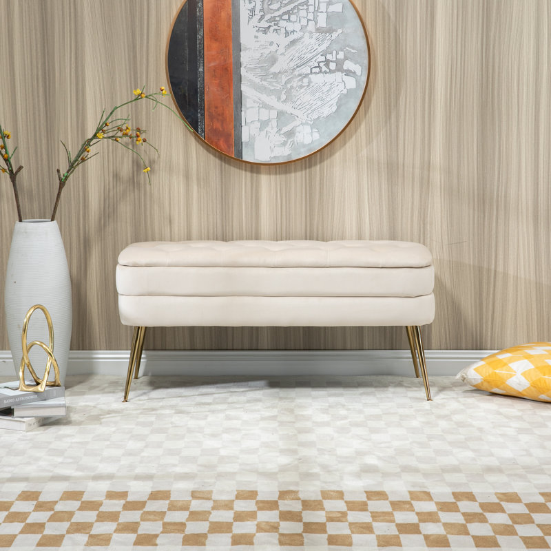 Upholstered Storage Bench, Beige