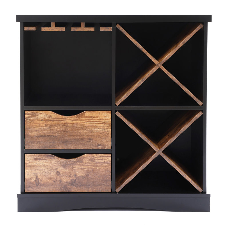 Farmhouse Home Bar Cabinet with Wine Rack and Glass Holder Storage