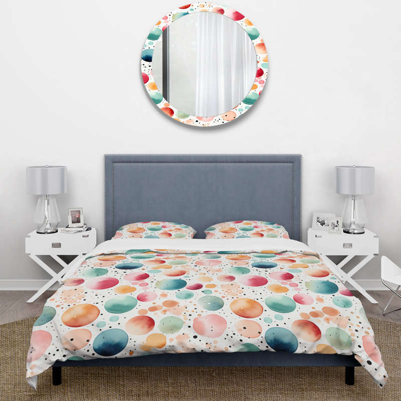 Watercolor Nostalgic Poka Dot Harmony Geometric Shapes Duvet Cover, Twin Duvet Cover + 1 Standard Sham