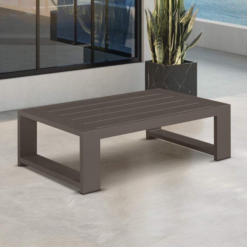 Hoyt Outdoor Aluminum 4-Piece Conversation Set with Coffee Table, Bronze/Khaki