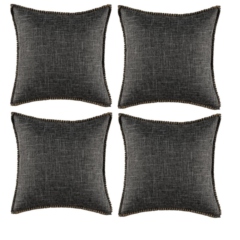 Ensemble de 4 housses de coussin en lin, 16 po x 16 po, Noir