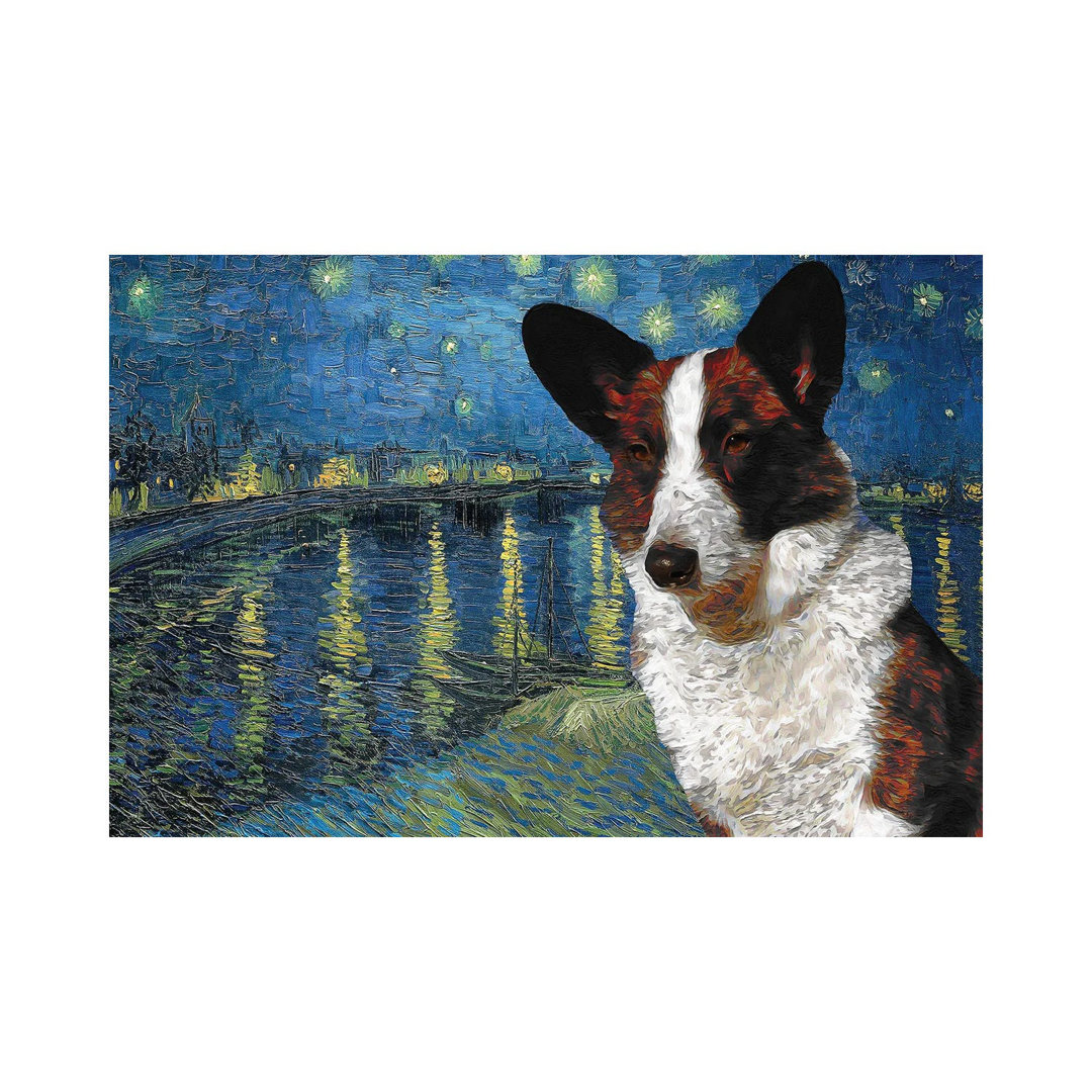 Cardigan Welsh Corgi Starry Night over the Rhone - Wrapped Canvas Art Prints