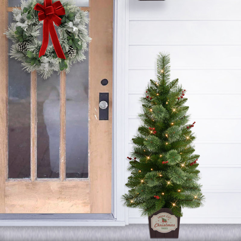Ensemble de 2 arbres de Noël artificiels en pot en cachemire avec baies