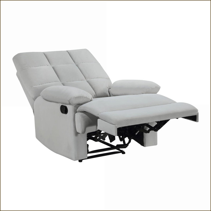 Recliners for Living Room, Modern Light Gray Velvet Recliner with Square Tufted Back &amp; Pillowtop Arms | Light Gray | Velvet