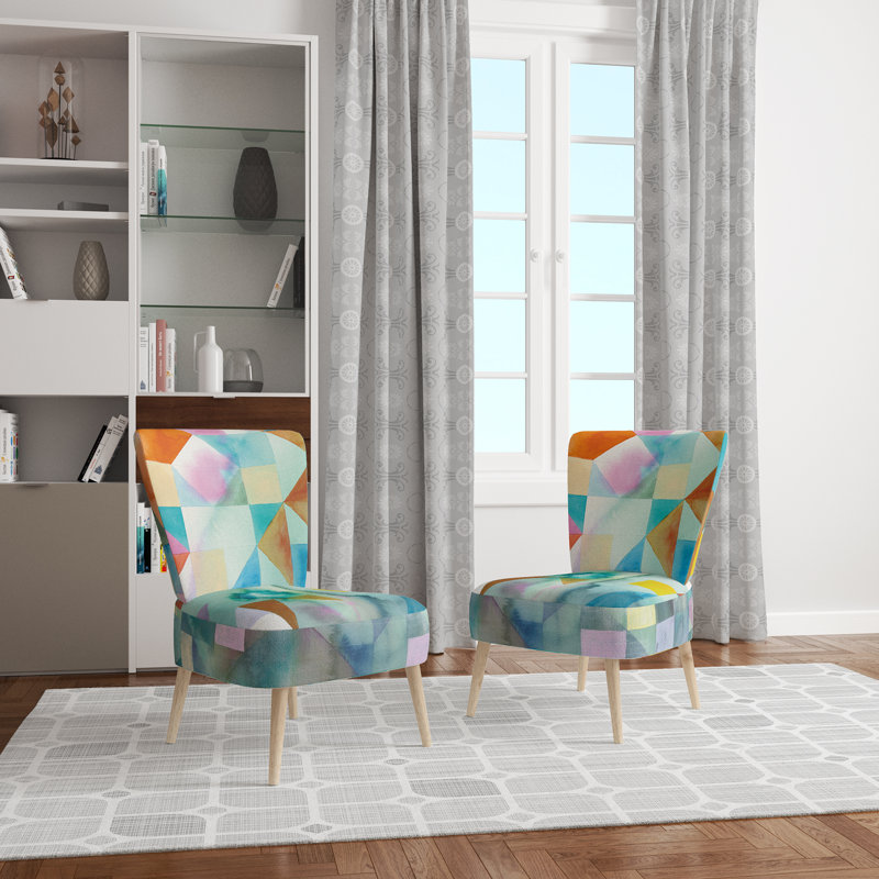 Upholstered Floral Side Chair - Modern floral Accent Chair, Patchwork Blue Polyester Blend